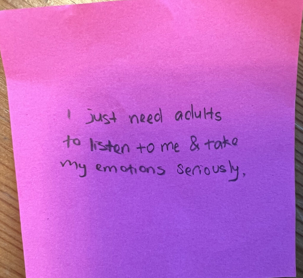 A teenager shares what they want most from their parents in my “Post-it Note” Project